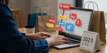 Person reviewing deal alerts on laptop for 2025 savings