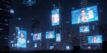 2025 Digital Advertising: 15% More Personalized Campaigns Futuristic cityscape with holographic personalized digital ads, symbolizing 2025 marketing evolution.