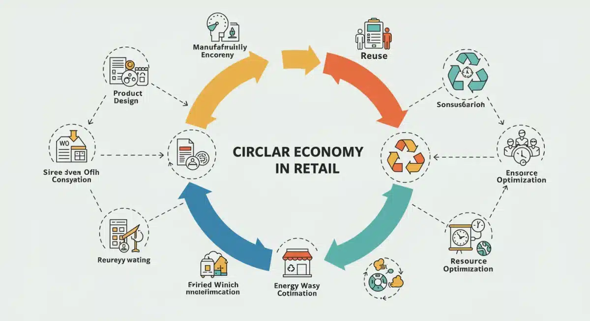 Infographic depicting the circular economy model in retail with reduced waste and resource optimization.