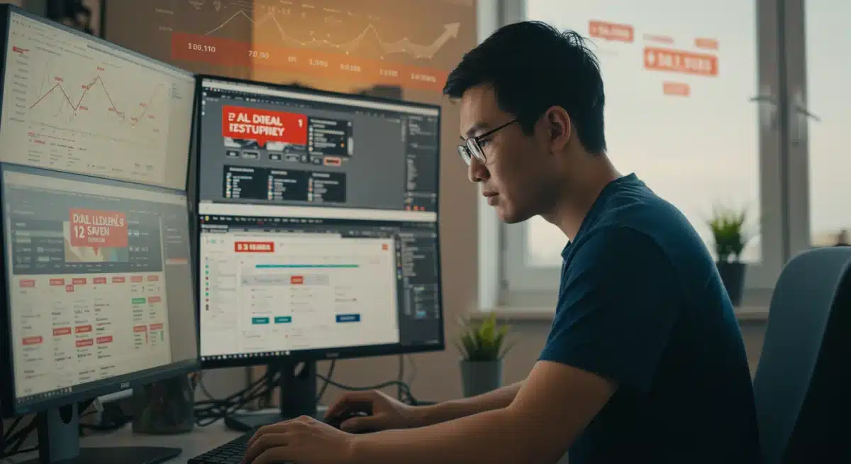 Individual comparing multiple deal alerts for optimal savings.
