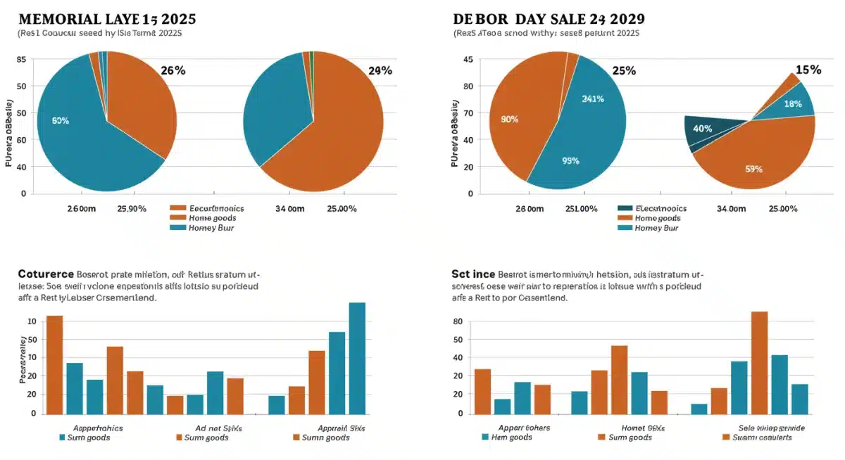 Infographic detailing consumer spending categories for 2025 Memorial Day vs. Labor Day sales.