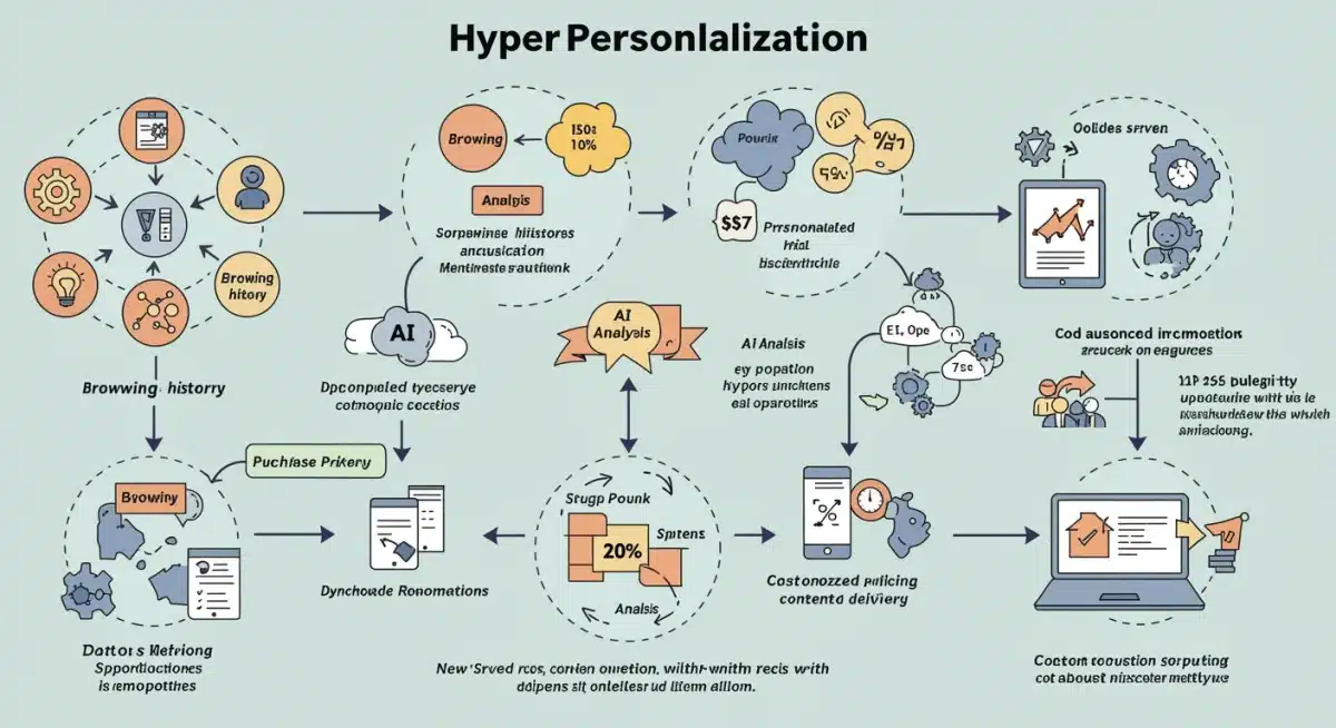 Infographic illustrating the data flow and components of an e-commerce hyper-personalization system