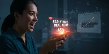 Person viewing an early bird deal alert on a smartphone, indicating significant future savings.