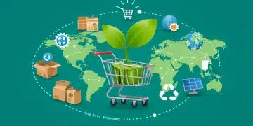 Eco-friendly e-commerce with green leaf in shopping cart symbolising sustainable growth