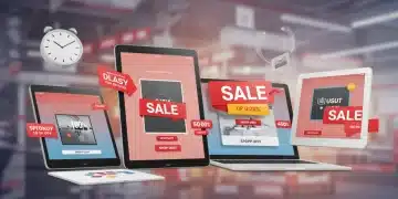 Digital devices displaying flash sale alerts and online shopping deals.