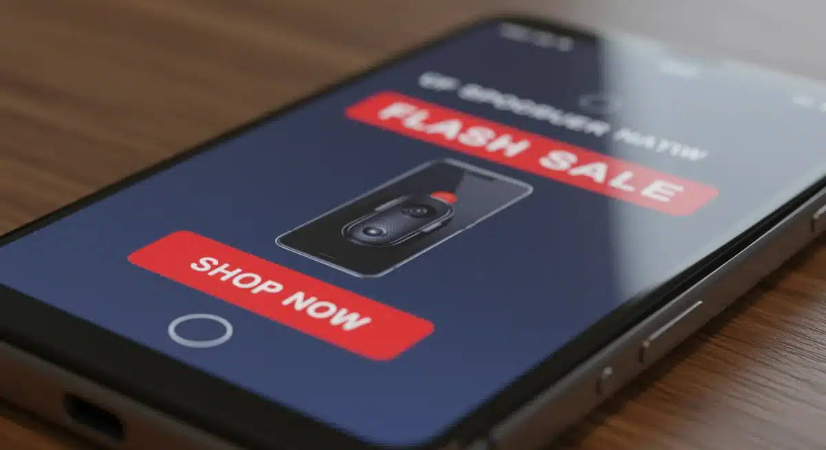 Smartphone displaying a flash sale notification for a tech gadget.