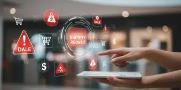 Futuristic interface showing e-commerce deal alerts and discounts for 2025