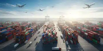 Global logistics network with containers and vehicles for 2025 peak season