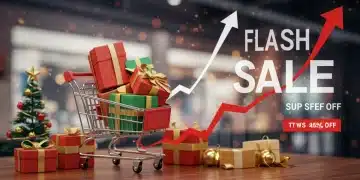 Holiday shopping cart with gifts and financial growth charts
