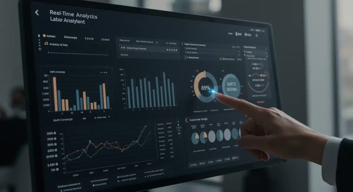 Digital dashboard showing labor analytics and workforce management data