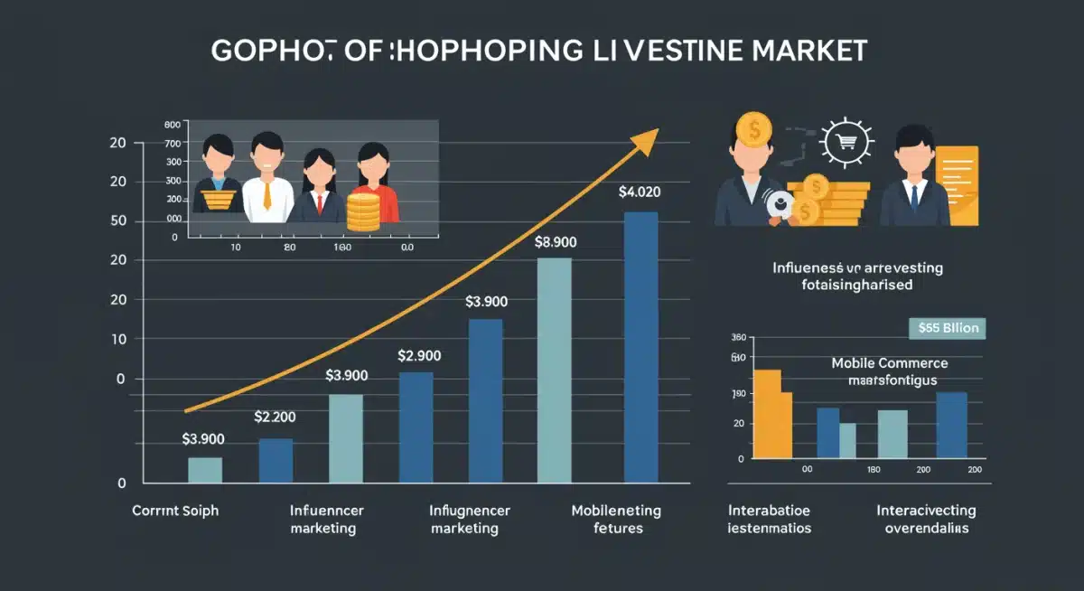 Infographic illustrating the projected growth of the live shopping market to billion by 2025, detailing financial impact and key drivers.