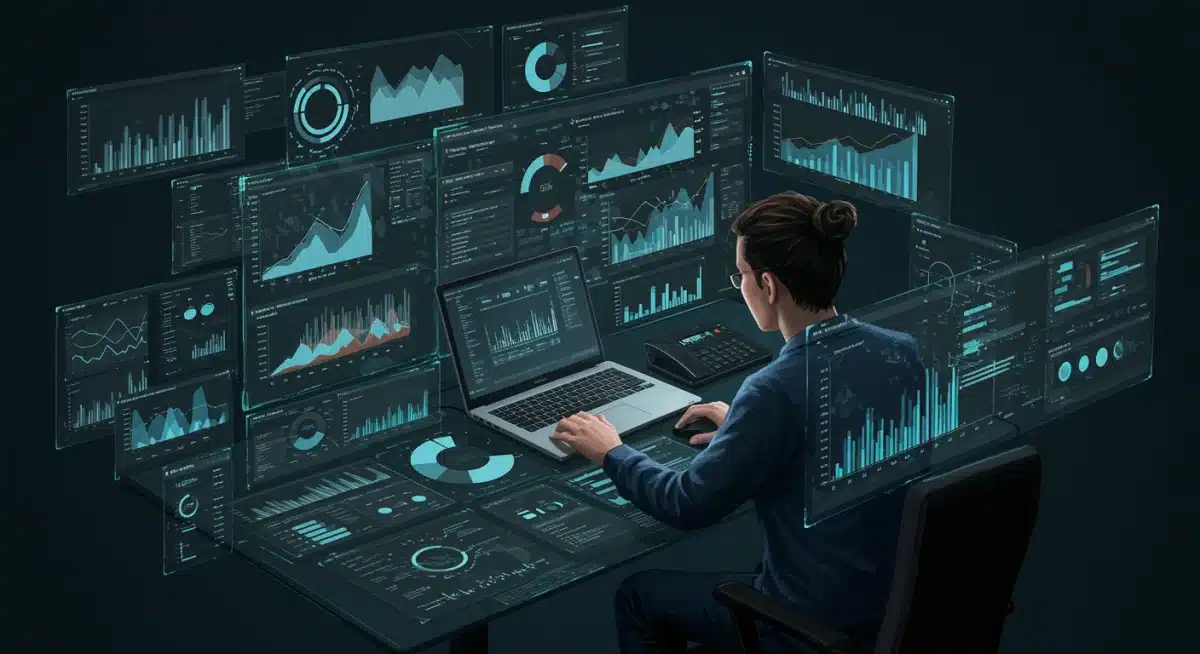 Person analyzing market trend data and consumer behavior on digital dashboard