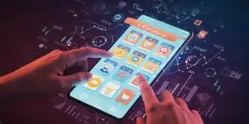 Smartphone displaying e-commerce with growth graphs, symbolizing mobile commerce surge