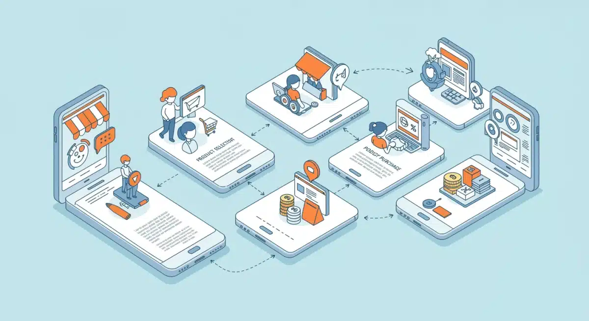 Infographic showing mobile e-commerce customer journey and optimization points