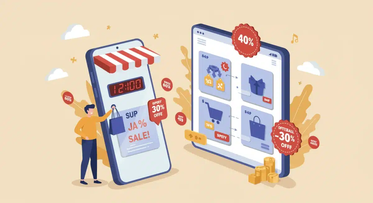 Customer purchasing on mobile during a flash sale with countdown timer