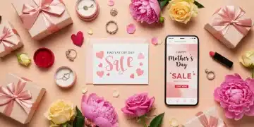 Elegant flat lay of Mother's Day gifts, flowers, and a smartphone for e-commerce sales.