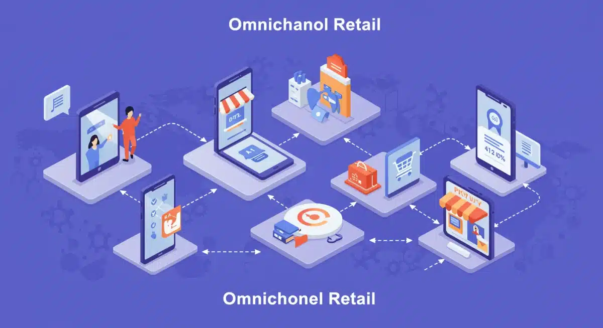 Omnichannel retail experience graphic showing seamless customer journey across platforms