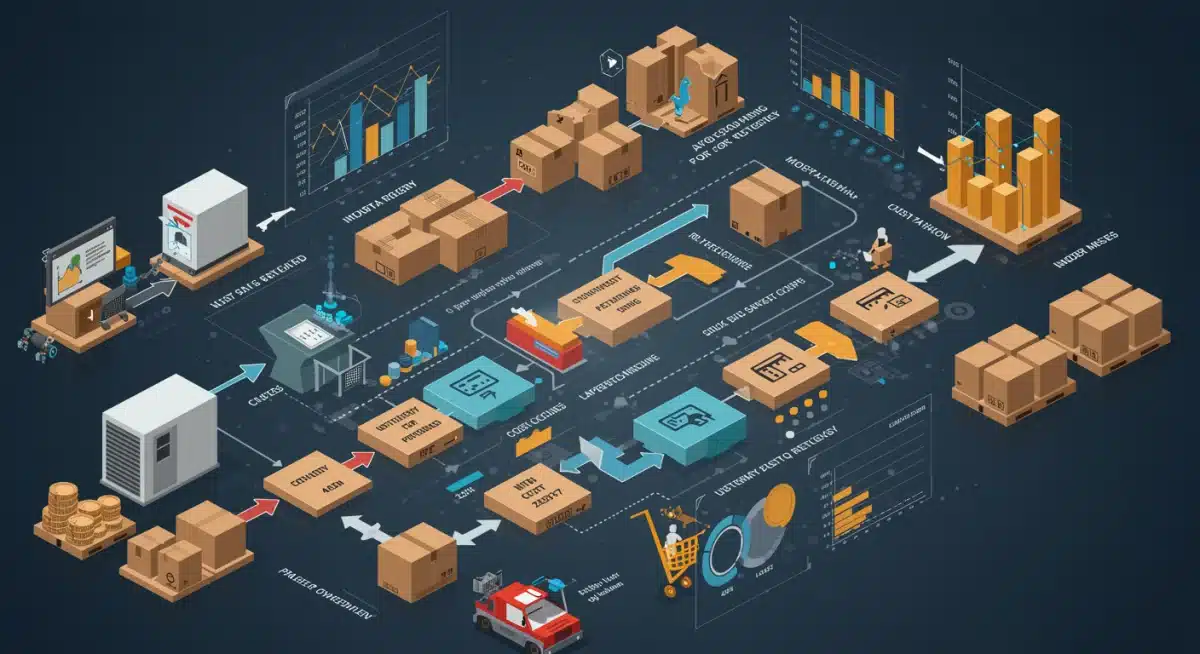 Visual representation of an optimized supply chain reducing return processing costs.