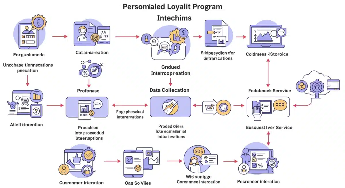 Flowchart depicting a personalized customer loyalty journey with data collection and tailored offers.