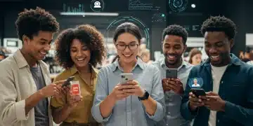 Personalizing Promotions in 2025: Boost Engagement & Redemption Customers engaging with personalized digital promotions on smartphones in a modern retail setting, illustrating future marketing trends.