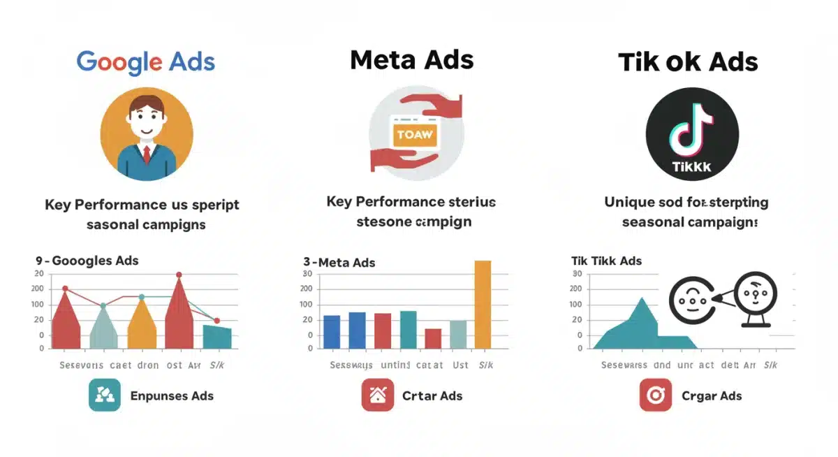 Infographic comparing features of Google, Meta, and TikTok ads for seasonal campaigns