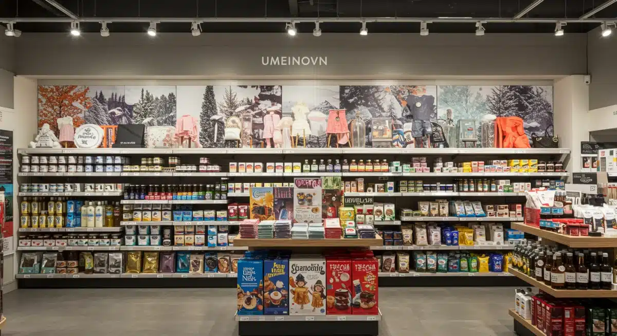Retail store display transitioning between seasonal product lines