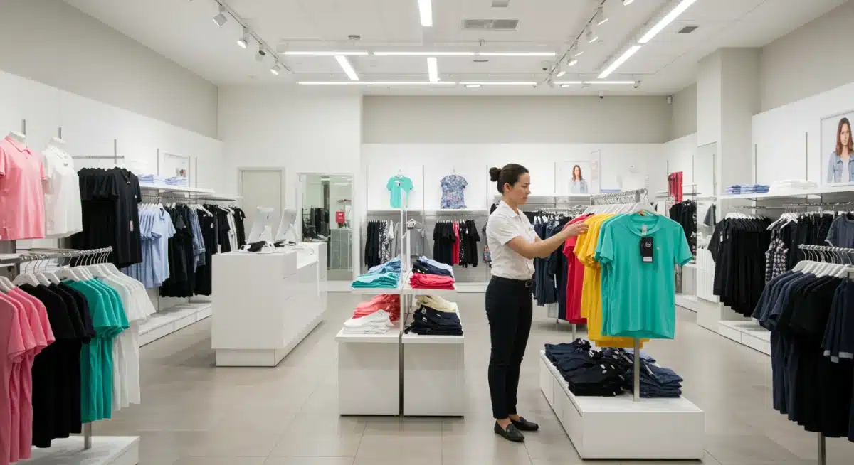 Retail store manager adjusting displays during a slow sales period
