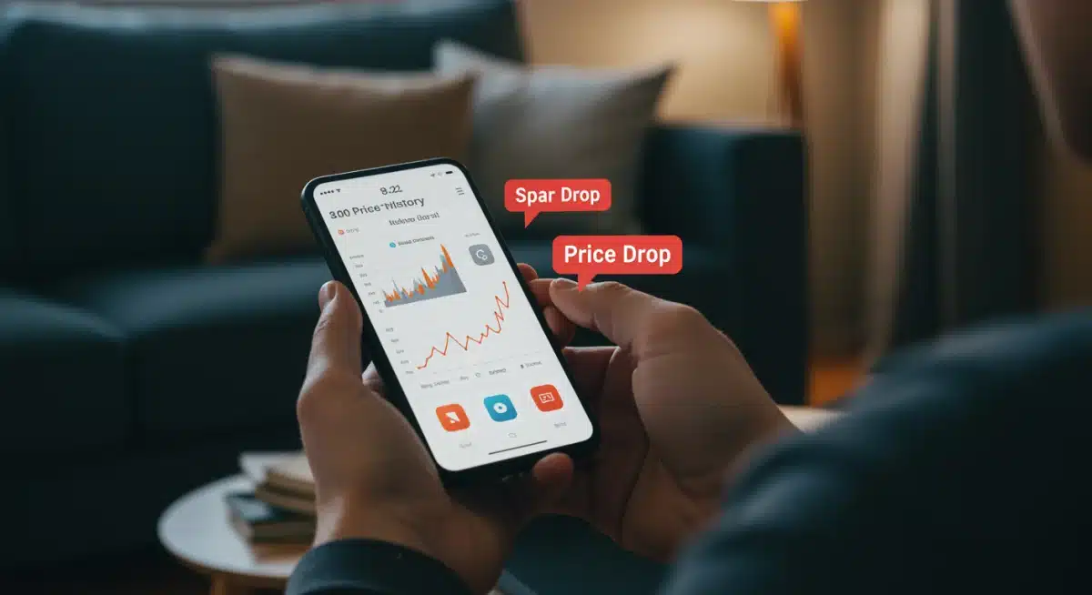 Smartphone displaying price drop alert and historical price chart