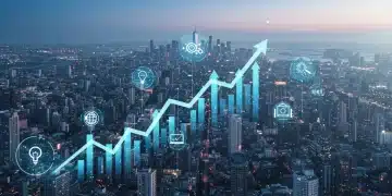 Futuristic cityscape with digital growth charts representing subscription economy expansion