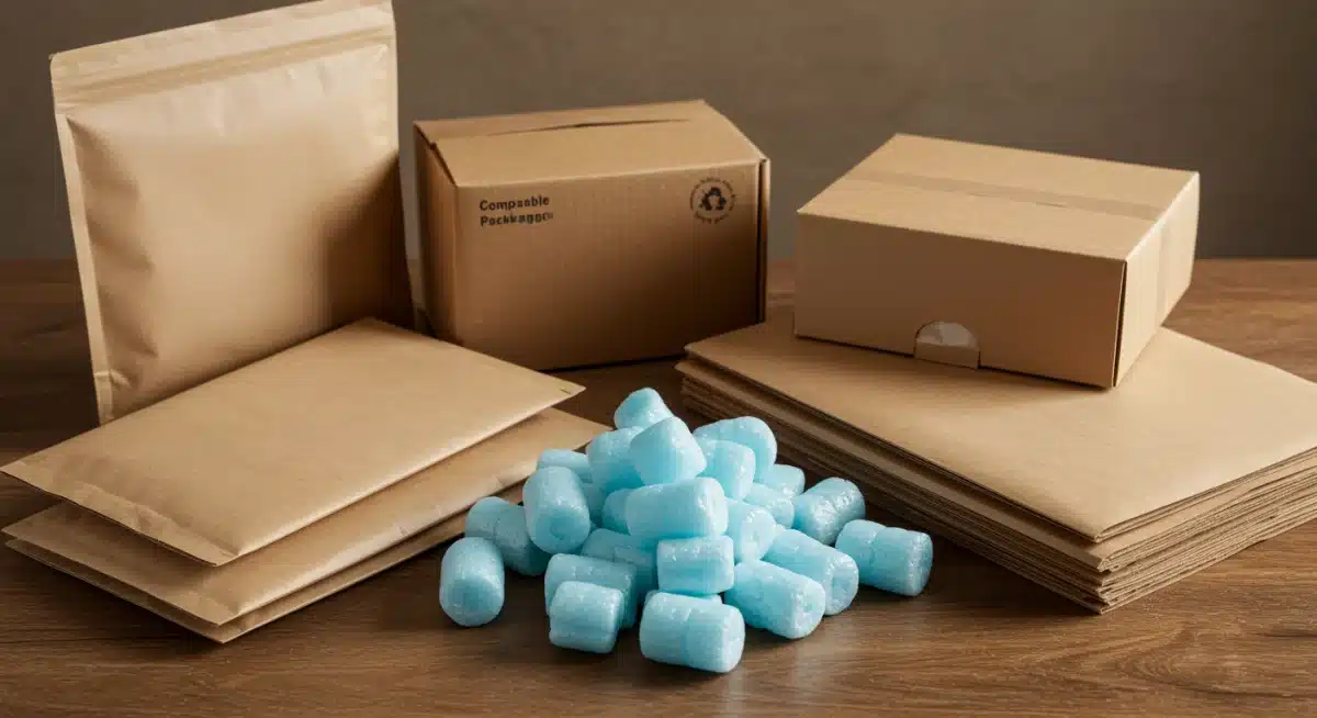 Sustainable e-commerce packaging solutions on a wooden table