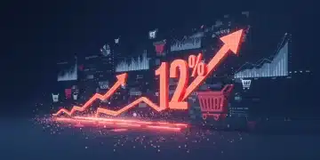Futuristic digital marketplace illustrating US e-commerce growth projections for 2025