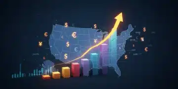 Market share growth on US map with financial indicators