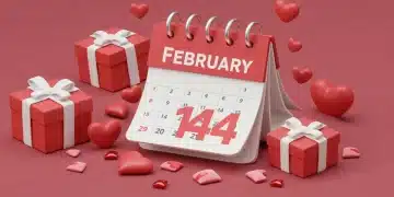 Stylized calendar highlighting Valentine's Day with gift boxes and hearts, symbolizing modern sales tactics.